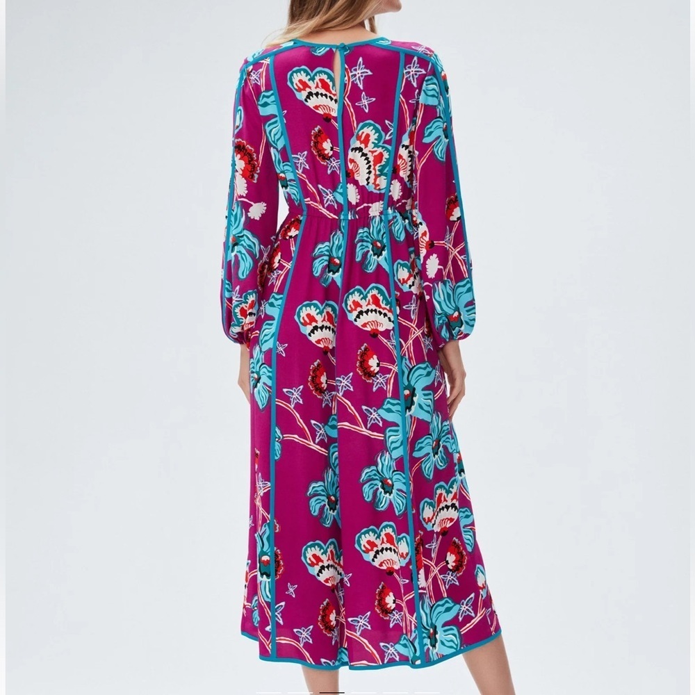 Diane Von Furstenberg Purple Floral Long Sleeve Dress Size S - Picture 2 of 16